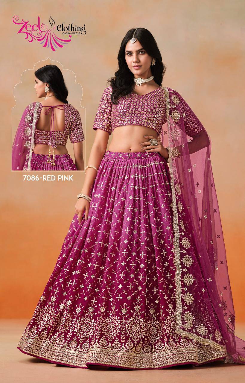 Elegance Georgette Red Pink Handmade lehenga choli manufacturers in Mumbai